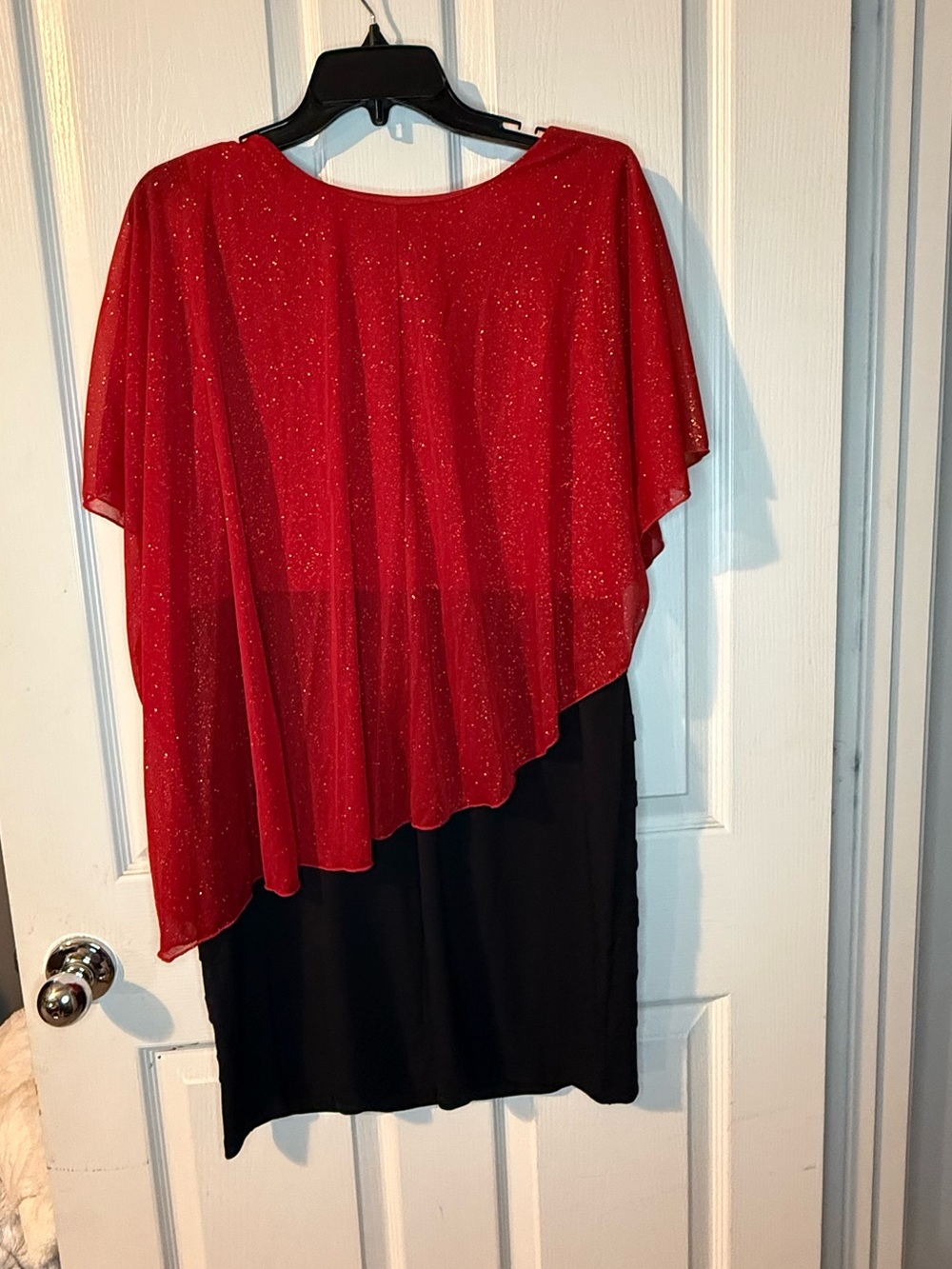 Enfocus Studio Red Sparkle Asymmetrical Overlay Dress with Black Skirt